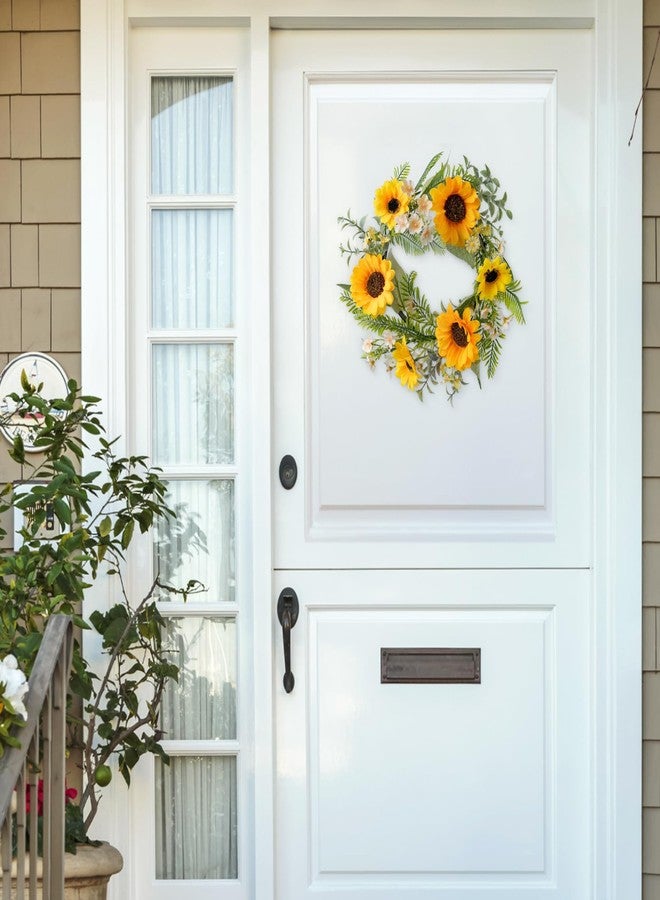 KHOYIME Sunflower Wreaths for Front Door, 13 Inch Artificial Daisy Wreath Outside All Season Decorative Yellow Floral Greenery Wreath Farmhouse Indoor Outdoor Home Porch Wall Window Hanging Decor - Image 5